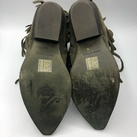 Free People Lawless Fringe Dark Green Suede Western Boots Size EU 38.5 / US 8.5 - Picture 7 of 10
